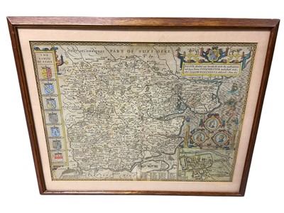 Lot 158 - John Speede and John Norden 17th century map of Essex, dated 1610 but later, 38 x 50cm, glazed frame