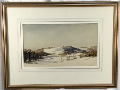 Lot 250 - Edgar T Holding (1870-1953) watercolour - Heyshott Common in snow, signed, 30 x 50cm