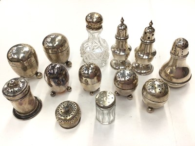 Lot 92 - Collection of silver and silver mounted salt and pepper pots