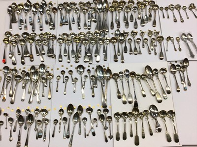 Lot 93 - Large collection of Georgian and later silver tea, coffee, salt and condiment spoons, all mounted on card