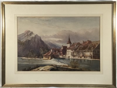 Lot 368 - Pair of 19th century continental watercolour landscapes, both approx 36cm x 53cm, in glazed frames