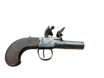 Lot 1060 - Early 19th century Flintlock boxlock pocket pistol by I.Hill, London with turn-off barrel and slab sided grip 16cm overall