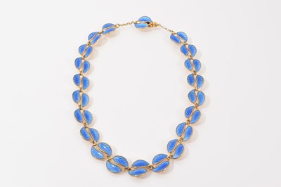 Lot 100 - David Andersen Norwegian silver gilt and blue enamel leaf necklace