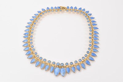 Lot 103 - Volmer Bahner & Co. Danish silver gilt and blue enamel fringe necklace