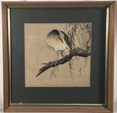 Lot 350 - Trio of Japanese watercolours, first half 20th century, depicting birds and insects, signed, 23cm x 25cm, in glazed frames