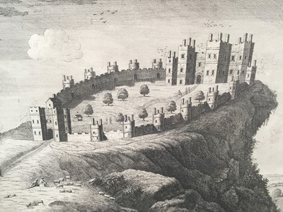 Lot 385 - 18th century black and white engraving - Beeston Castle in Cheshire, 36cm x 50cm, in glazed hogarth frame