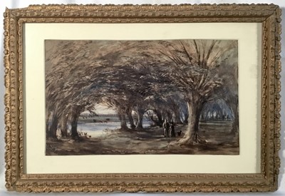 Lot 347 - Henry Clark Pidgeon (1807-1880) watercolour - The Glade by the River, signed, 19cm x 31cm, in glazed frame