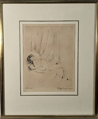 Lot 346 - Vilmos Andras Pogany (1882-1955/56) signed drypoint - Female Nude, numbered 34/100, inscribed in pencil, 25cm x 19cm, in glazed gilt frame Provenance: Royal Exchange Gallery, London