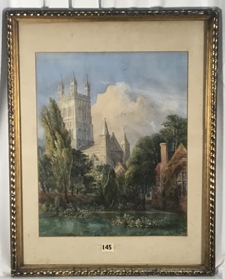 Lot 342 - Attributed to Mary Hilton Burrup, early 20th century, watercolour - Gloucester Cathedral, 45cm x 36cm, in glazed gilt frame