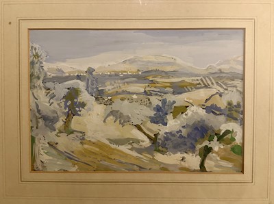 Lot 261 - Jeremy Galton (b.1949) goauche - Extensive Landscape, initialled and dated '75, 16cm x 24cm, in glazed gilt frame