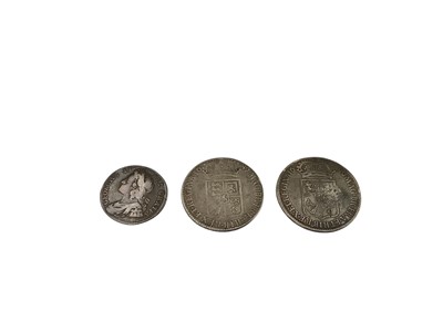 Lot 505 - G.B. - William & Mary silver Half Crowns 1689 x 2 & George II Roses & Plumes Shilling VG-F (3 coins)