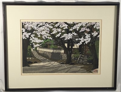 Lot 366 - IDO MASAO 井堂雅夫 (Japan, 1945-2016) Woodblock print of cherry blossom. Artist seal in the print on the lower right Handsigned in the margin on the lower central part Titled in the margin on the lo...