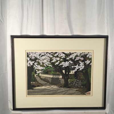 Lot 366 - IDO MASAO 井堂雅夫 (Japan, 1945-2016) Woodblock print of cherry blossom. Artist seal in the print on the lower right Handsigned in the margin on the lower central part Titled in the margin on the lo...