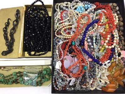 Lot 115 - Group of vintage bead necklaces including coral, jet, glass, simulated pearls etc