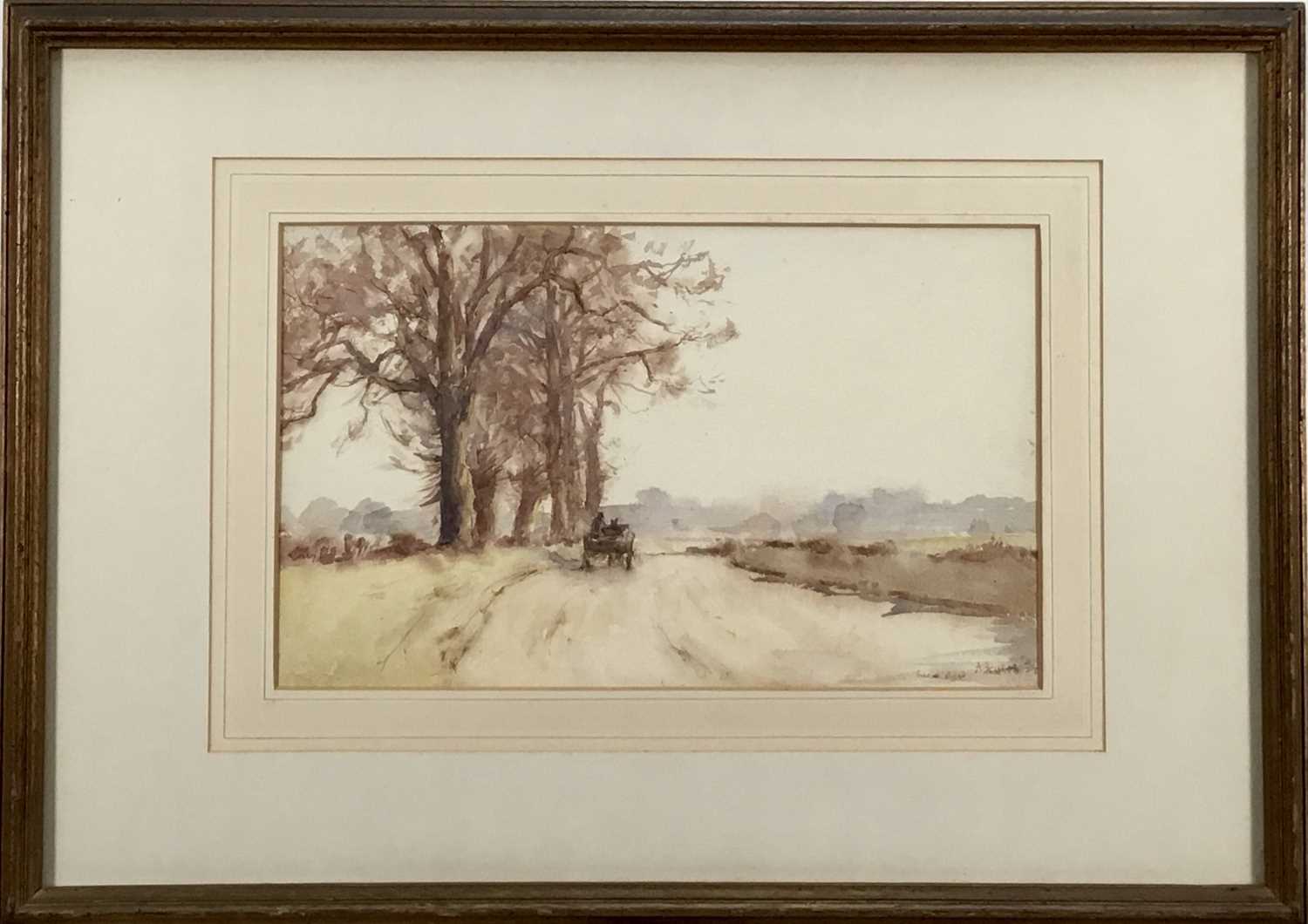 Lot 309 - Arthur Briscoe R.E. R.I. (1873-1943), watercolour study 'An Essex Road', signed and dated 34, together with a biograp...