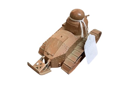 Lot 802 - First World War diecast novelty inkwell in the form of a tank, marked Depose S.R, 13.5cm in overall length.