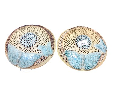 Lot 66 - Pair of Bernard Rooke pottery wall lights, decorated with butterflies.