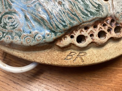 Lot 66 - Pair of Bernard Rooke pottery wall lights, decorated with butterflies.
