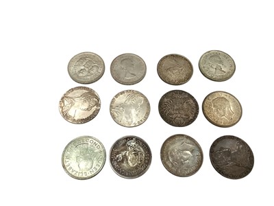 Lot 517 - World - Mixed silver Crown sized coins to include Austria restrike M. Theresa Thalers x 4 AU, New Zealand 1949 UNC, South Africa silver proof's 1947 x 2 (N.B. One cased), 1947 AU & Southern...