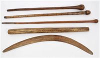 Lot 1071 - Old Chilean cactus rain stick and three old...