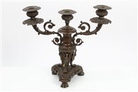 Lot 1074 - Regency-style bronze three-branch candelabrum...