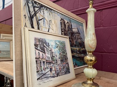 Lot 697 - Selection of watercolours and othe pictures and prints including Parisian Scenes