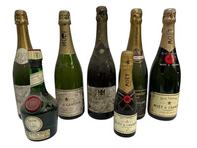 Lot 206 - Six bottles of Champagne including Bourcier Freres 1928, Moët & Chandon and others, together with a bottle of Benedictine Liquor (7)