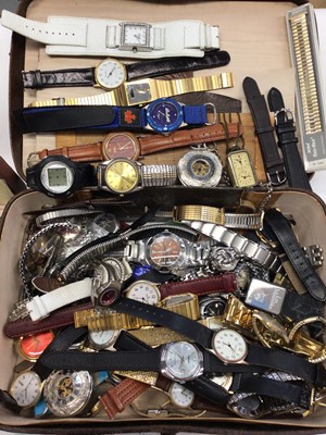 Lot 132 - Quantity of various watches within a small vintage suitcase