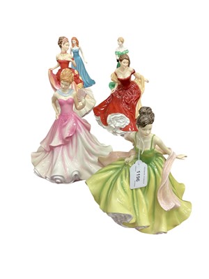 Lot 1196 - Set of four Royal Doulton figures - Spring Ball HN5467, Summer Ball HN5464, Autumn Ball HN5465 and Winter Ball HN5466, together with another Doulton figure - December Turquoise HN4981 and a Roya...