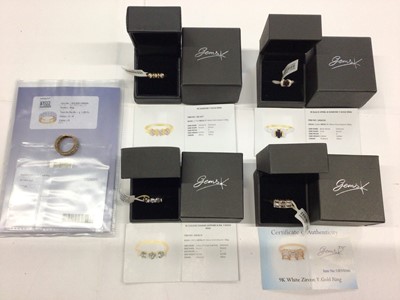 Lot 138 - 9ct gold diamond set eternity-style ring with certificate, together with four Gems TV 9ct gold gem set dress rings, new with tags, boxes and certificates (5)