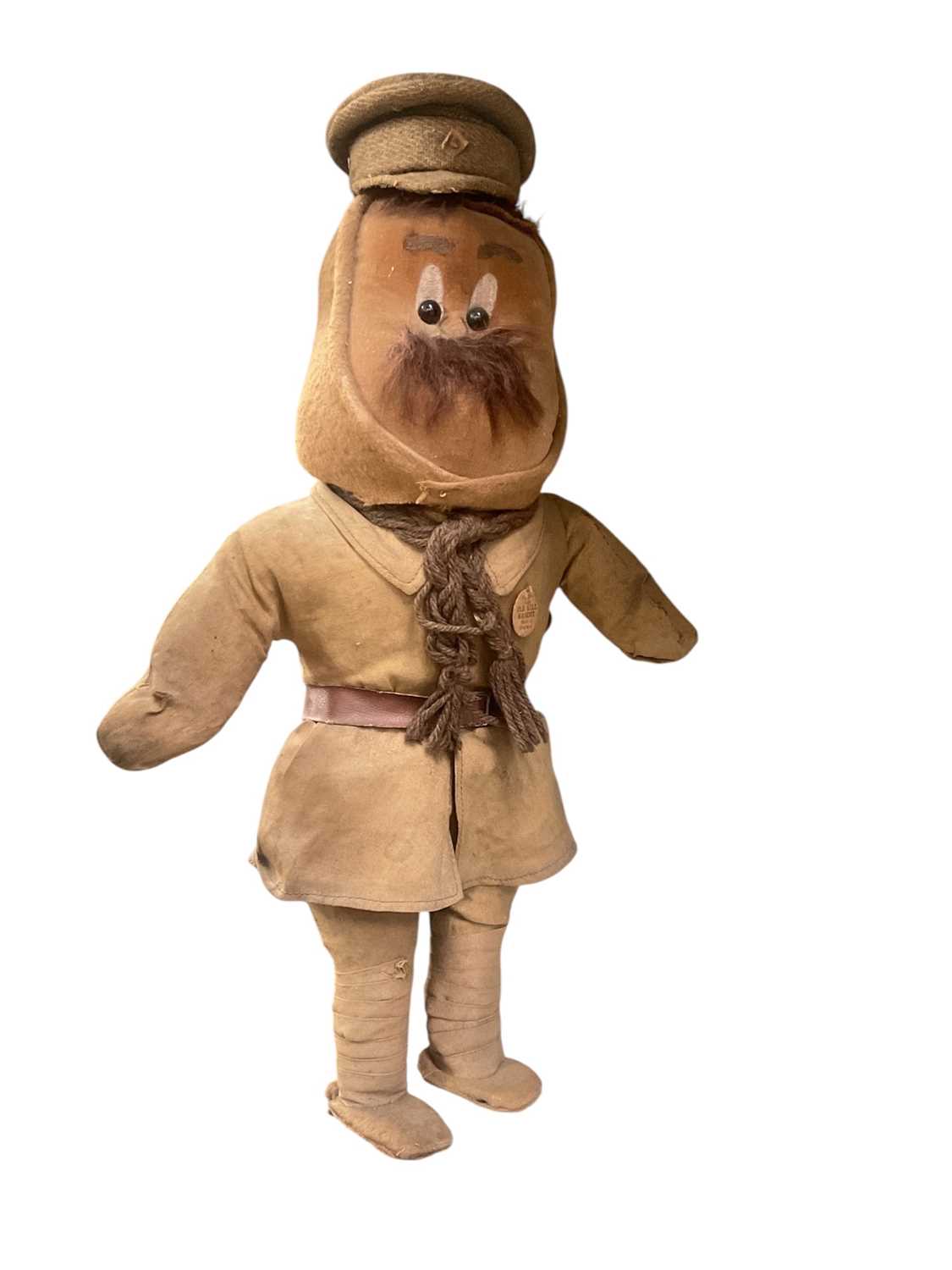 Lot 815 - Scarce original First World War Bruce Bairnsfather 'Ole Bill' mascot / doll, the straw filled doll with original sewn on paper tag 'reg. no. 662457 Ole Bill Mascot, Made in England', 36cm in ove...