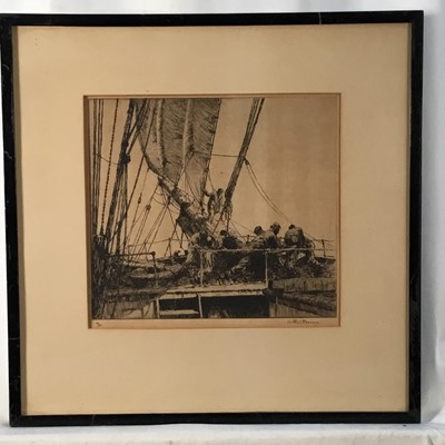 Lot 50 - Arthur Briscoe (1920-1997) etching - Bound for Rio Grande, signed and numbered 10/75 below, titled to label verso, 22.5cm x 25.5cm, in glazed frame