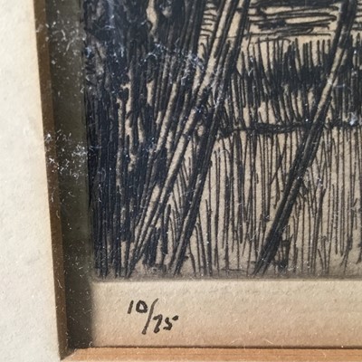 Lot 50 - Arthur Briscoe (1920-1997) etching - Bound for Rio Grande, signed and numbered 10/75 below, titled to label verso, 22.5cm x 25.5cm, in glazed frame