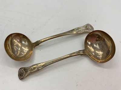 Lot 1085 - Pair George III Scottish silver sauce ladles (Edinburgh 1816)