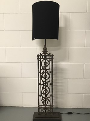 Lot 5 - Large Balustrade rectangle cast iron lamp, with half shade, 140cm with shade, 106cm without, on 35cm x 15cm base