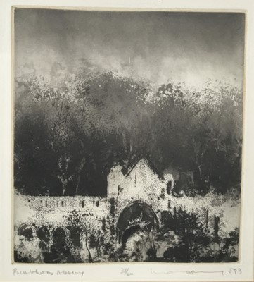 Lot 6 - Norman Ackroyd (1938-2024) copper plate etching - Buildwas Abbey (Shropshire) 1993