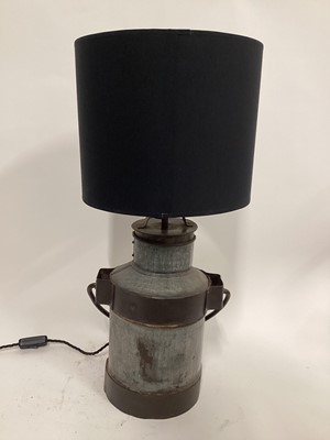 Lot 16 - Milk Churn lamp with drum shade, 65cm with shade, 46cm without, c.25cm diameter