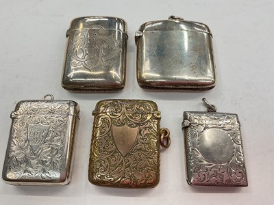 Lot 1098 - Four late 19th/early 20th century silver vesta cases and one other gold plated, various dates and makers (5)