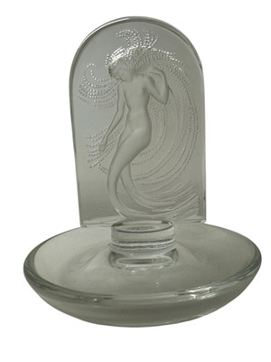 Lot 259 - Lalique glass pin dish decorated with a female nude, 11cm high