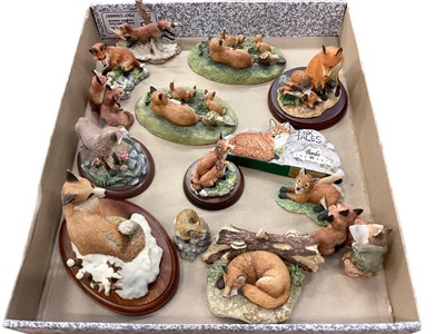 Lot 1236 - Collection of 15 small Border Fine Arts and Sherratt and Simpson sculptures including Point Of Sale, Vixen & Cub, Family Life etc