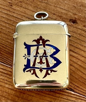 Lot 141 - Victorian silver and three colour enamel vesta case with 'GA.B.' monogram (Birmingham 1898) 54 x 40mm