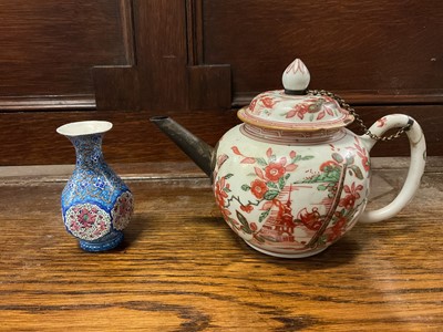 Lot 116 - 17th/18th century Chinese famille verte teapot, and a small Islamic enamel vase (2)