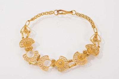 Lot 230 - South American yellow metal filigree bracelet, 18cm long