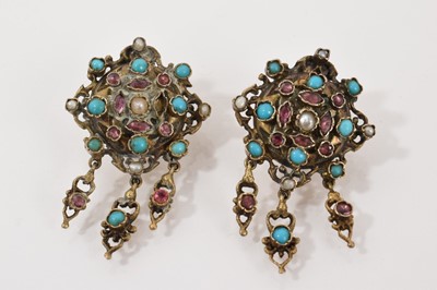 Lot 182 - Pair of late 19th century Renaissance-style Austo-Hungarian gem set cluster screw back earrings