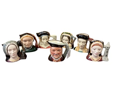 Lot 1245 - Set of seven Royal Doulton character jugs - Henry VIII D6647, Catherine Howard DD6629, Catherine Parr D6751, Catherine of Aragon D6657, Anne Boleyn D6650, Anne of Cleves D6573 and Jane Seymour D...