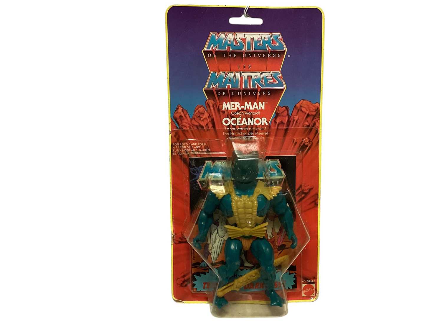 Lot 1705 - Mattel (c1985) Masters of the Universe & maitres de L'Univers dual logo Oceanor 6" action figure, on card (crumpled corners) and bubblepack No.5046, plus two related items (3)
