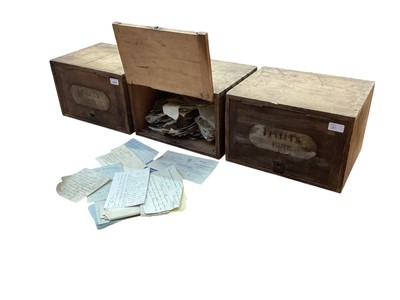 Lot 1417 - Collection of indentures/probates/documents to include vellum examples, housed in 3x 19th century dated wooden filing boxes