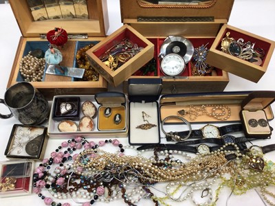 Lot 213 - Group of antique and vintage costume jewellery, watches etc