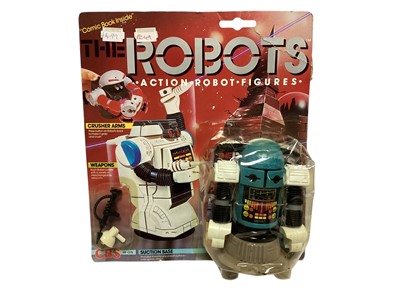 Lot CBS Toys (c1984) Sota & Cruel The Robots action robot figures with suction base, on card (Crumpled corner) with bubblepack No.48-075 (2)