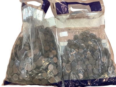 Lot 529 - G.B. - Two large bank bags containing mixed bronze Farthings, total weight. 10.45kgs, estimated to be 3690 coins (Qty)